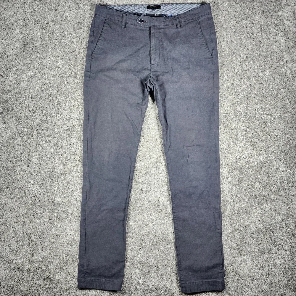 Ted Baker Chino Pants Mens 34L Slim Fit Micro Pattern Charcoal Grey Like New